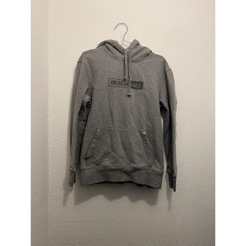 American Eagle Hoodie Mens XS Gray Embroidered Logo Pullover Drawstring Cotton